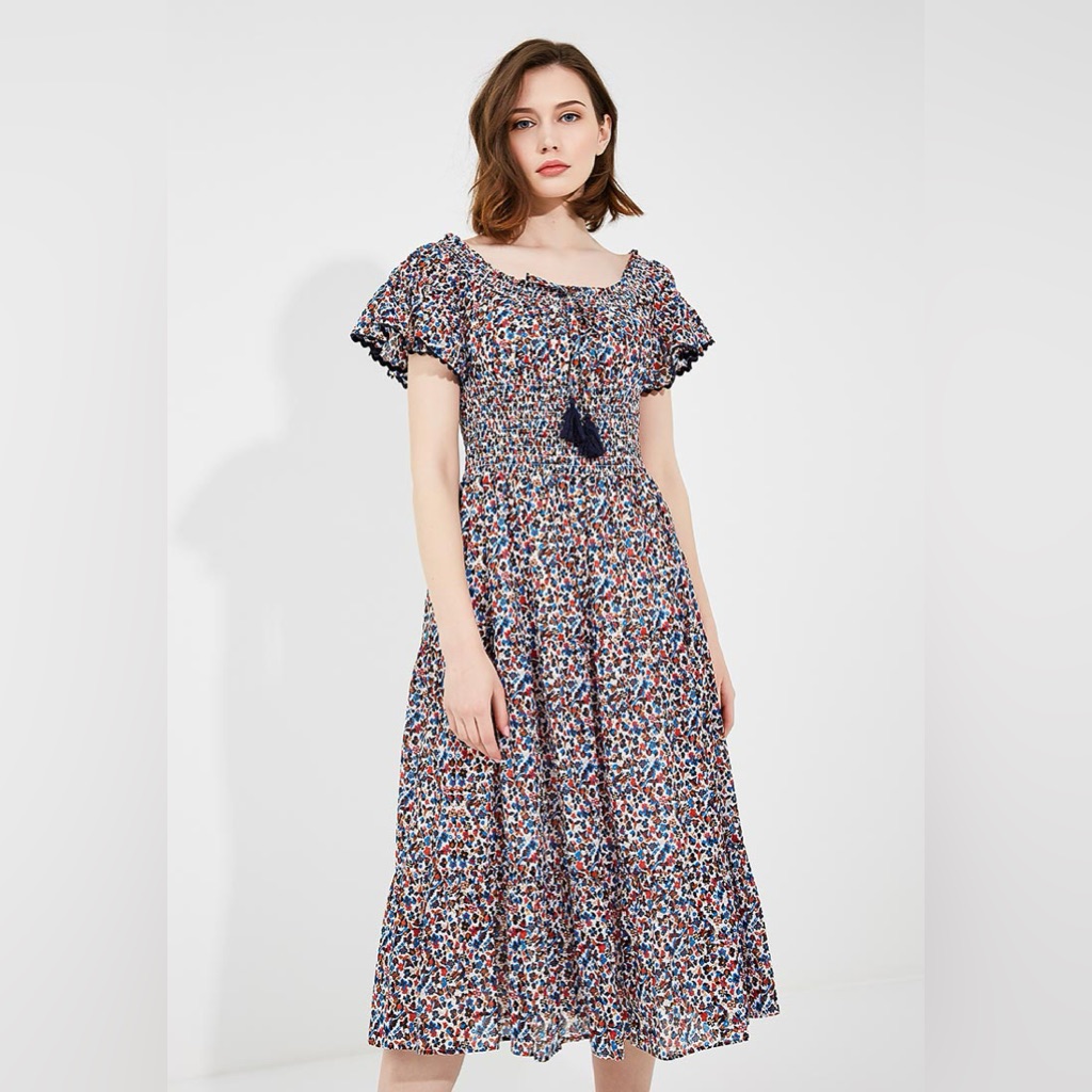 Nwt Tory Burch Wildflower Smocked Ruffle Midi Dress